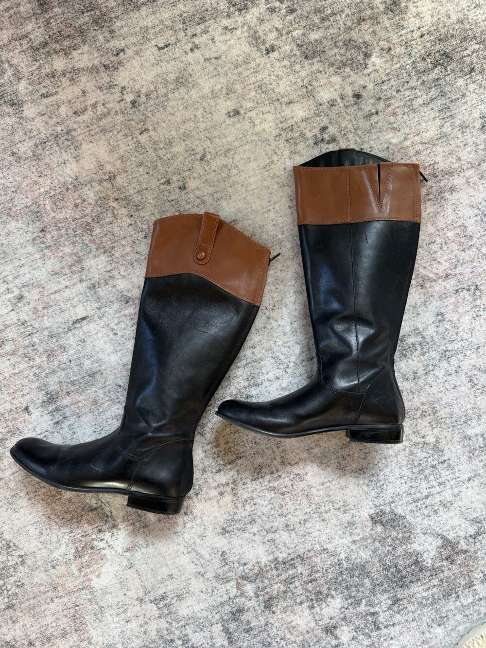 CIAO BELLA EQUESTRIAN BROWN/TAN RIDING LEATHER KNEE HIGH BOOTS SIZE 6 WOMENS